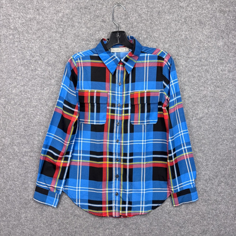 Abercrombie & Fitch Womens Small Blue Plaid Button Down Shirt Flap Pockets‎ S
